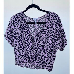 Leith Pink Leopard Twist Front Crop